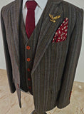 GRAY BROWN PINSTRIPE TWEED 3 PIECE SUIT