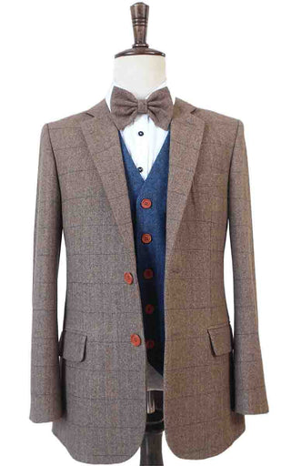 Brown Herringbone Mix & Match Blue Tweed 3 Piece Suit
