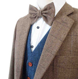 BROWN HERRINGBONE MIX & MATCH BLUE TWEED 3 PIECE SUIT