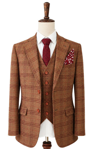 Brown Red Plaid 3 Piece Suit