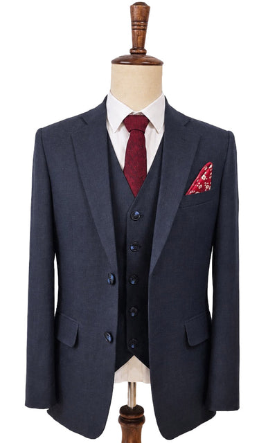 Dark Blue Tencel Linen 3 Piece Suit