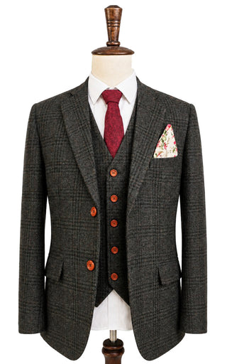 Green Black Overcheck Plaid 3 Piece Suit