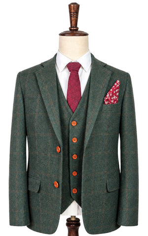 Green Overcheck Plaid 3 Piece Suit