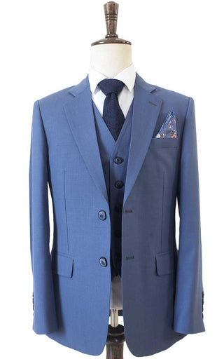 Grey Blue Worsted 3 Piece Suit