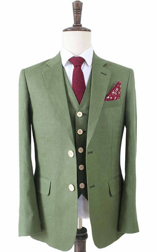 Light Green Linen 3 Piece Suit