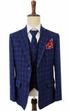NAVY MELANGE CHECK 3 PIECE SUIT