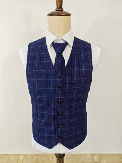 NAVY MELANGE CHECK 3 PIECE SUIT