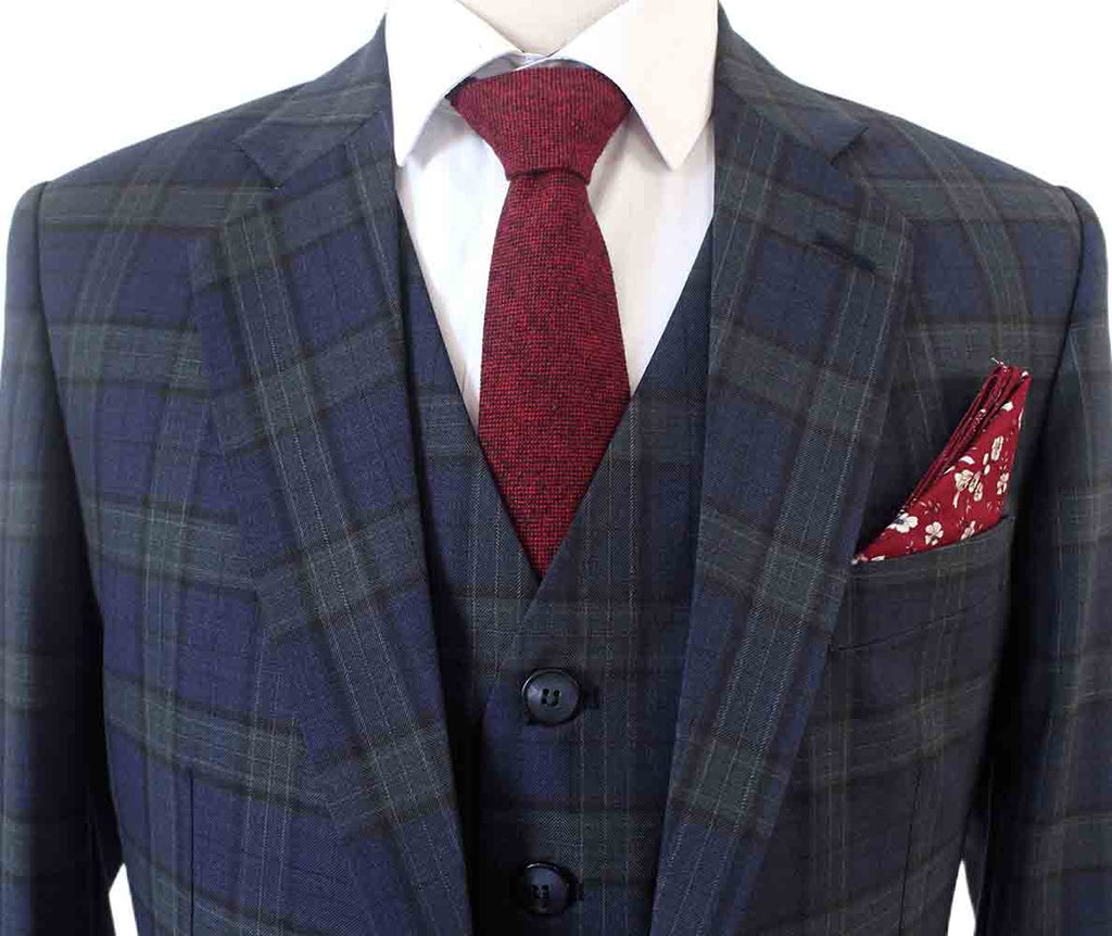NAVY GREEN  PLAID WORSTED 3 PIECE SUIT
