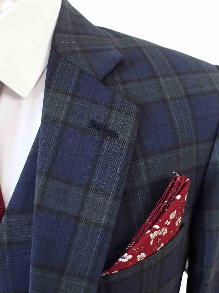 Navy Green Plaid Worsted 3 Piece Suit Navy Green Plaid Worsted 3 Piece Suit