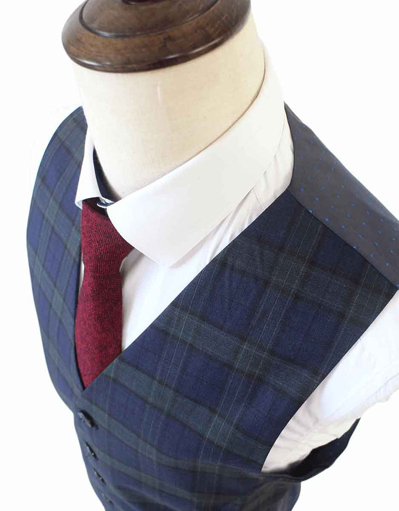 NAVY GREEN  PLAID WORSTED 3 PIECE SUIT
