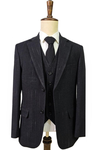 CHARCOAL MELANGE PINSTRIPE 3 PIECE SUIT