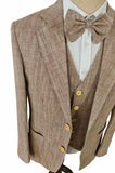 Light Brown Herringbone Cotton Linen 3 Piece Suit