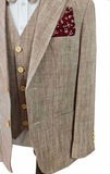 Light Brown Herringbone Cotton Linen 3 Piece Suit