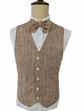 Light Brown Herringbone Cotton Linen 3 Piece Suit