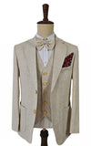BEIGE HERRINGBONE COTTON LINEN 3 PIECE SUIT