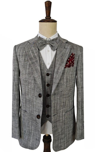LIGHT GRAY HERRINGBONE COTTON LINEN 3 PIECE SUIT - BDtailormade