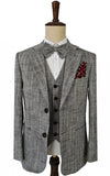 LIGHT GRAY HERRINGBONE COTTON LINEN 3 PIECE SUIT