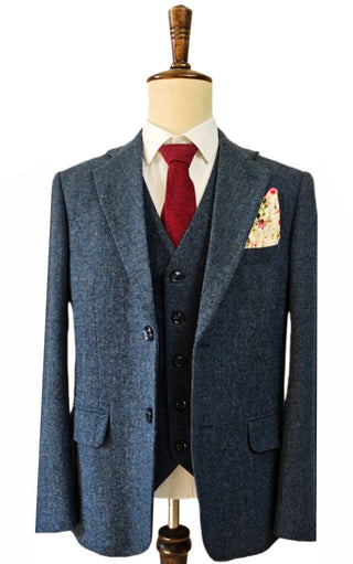 BLUE HARRIS TWEED 3 PIECE SUIT - BDtailormade