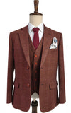 BROWN RED OVERCHECK PLAID 3 PIECE SUIT