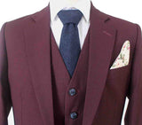 WINE RED BIRDSEYE WORSTED 3 PIECE SUIT