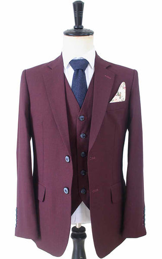 Wine Red Birdseye Worsted 3 Piece Suit