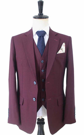 Wine Red Birdseye Worsted 3 Piece Suit