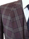 WINE RED PLAID WORSTED 3 PIECE SUIT