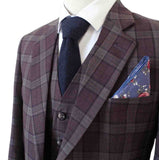 WINE RED PLAID WORSTED 3 PIECE SUIT