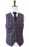 WINE RED PLAID WORSTED 3 PIECE SUIT