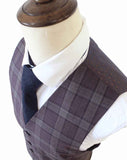 WINE RED PLAID WORSTED 3 PIECE SUIT