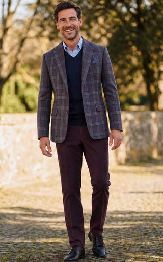 Wine Red Plaid & Wine Red Birdseye Worsted 2 Piece Suit