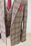 LIGHT BROWN PURPLE PLAID 3 PIECE SUIT