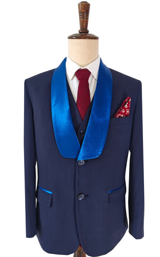 DARK BLUE TUXEDO TENCEL WOOL 3 PIECE SUIT