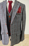 GREY HERRINGBONE PLAID 3 PIECE SUIT