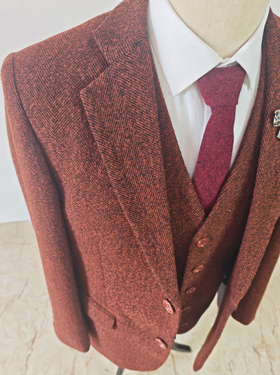 Brown Red Herringbone Tweed 3 Piece Suit
