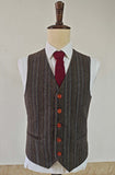 GRAY BROWN PINSTRIPE TWEED 3 PIECE SUIT