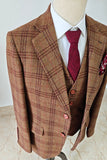 BROWN RED PLAID 3 PIECE SUIT