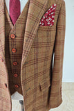BROWN RED PLAID 3 PIECE SUIT
