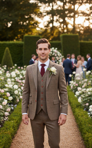 Brown Herringbone Tweed 3 Piece Suit Brown Herringbone Tweed 3 Piece Suit