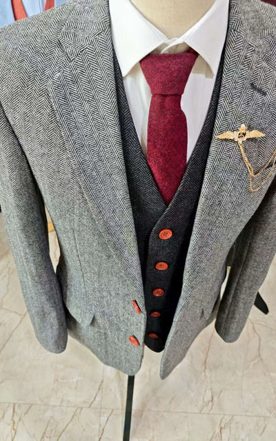 CLASSIC GREY HERRINGBONE TWEED MIX AND MATCH 3 PIECE SUIT