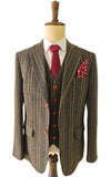 BROWN BLUE PINSTRIPE TWEED 3 PIECE SUIT