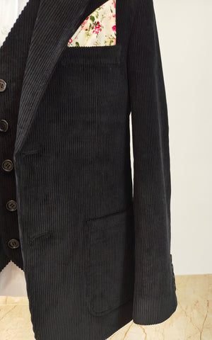 BLACK CORDUROY 3 PIECE SUIT - BDtailormade