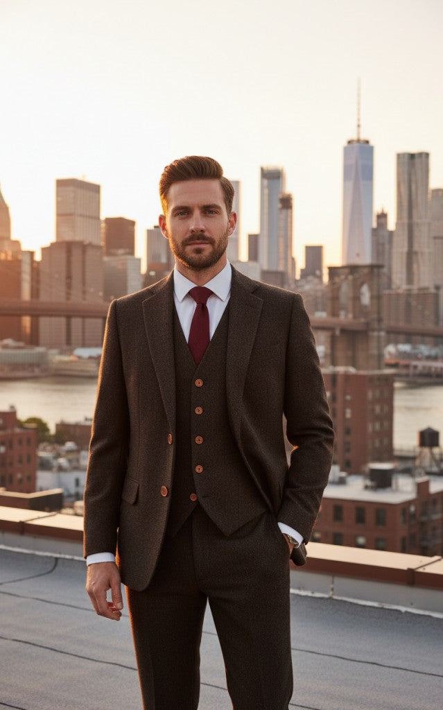 Dark Brown Herringbone Tweed 3 Piece Suit Dark Brown Herringbone Tweed 3 Piece Suit