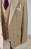 BEIGE HERRINGBONE PLAID 3 PIECE SUIT