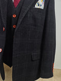 BLACK OVERCHECK PLAID 3 PIECE SUIT