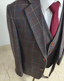 BROWN OVERCHECK PLAID TWEED 3 PIECE SUIT