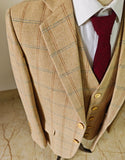 BEIGE HERRINGBONE PLAID 3 PIECE SUIT