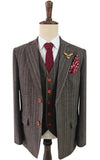 GRAY BROWN PINSTRIPE TWEED 3 PIECE SUIT