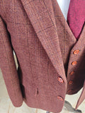 BROWN RED OVERCHECK PLAID 3 PIECE SUIT