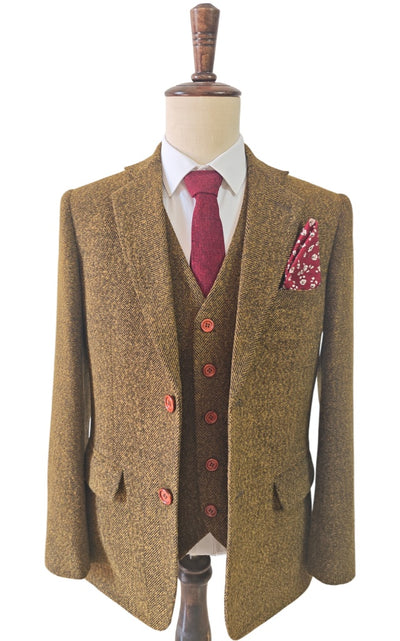 BROWN BLACK HERRINGBONE TWEED 3 PIECE SUIT - BDtailormade